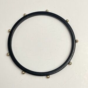 Vintage 90s Black Bangle Bracelet Gold Tone Studded Bead Accents Minimalist